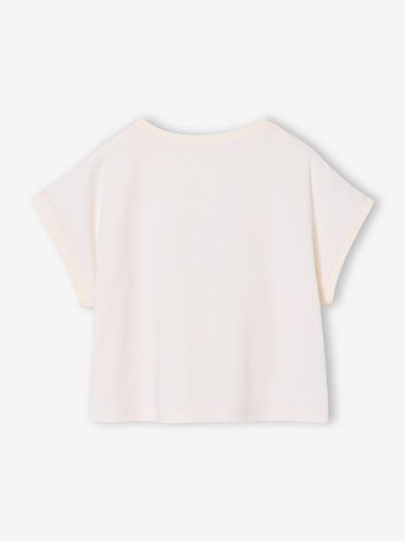 T-shirt voor meisjes met paillettenmotieven blauwgroen+ecru+lila - vertbaudet enfant 