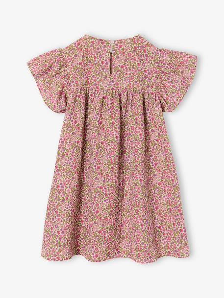 Jurk met bloemenprint van katoenen gaas beige+beige, bedrukt+lichtroze+vanille - vertbaudet enfant 
