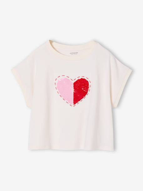 T-shirt voor meisjes met paillettenmotieven blauwgroen+ecru+lila - vertbaudet enfant 