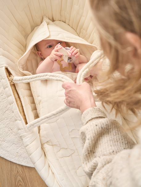 Engelennest KLEINE DINO van hydrofiel doek beige, bedrukt+grijsblauw+ijsblauw+print grenier+vanille+wit - vertbaudet enfant 