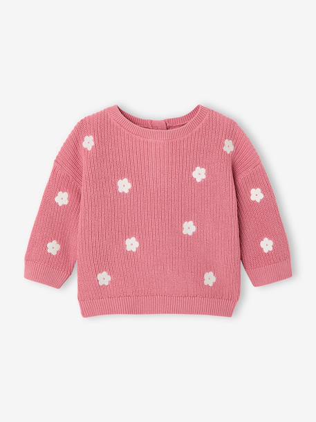 Geborduurde babytrui oudroze+vanille - vertbaudet enfant 