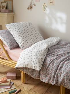 -Bedovertrekset en kussensloop in RETRO FLOWERS katoengaas, met gerecycled katoen