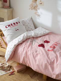 -Bedovertrek en kussensloop CERISES RAYURES met gerecycled katoen