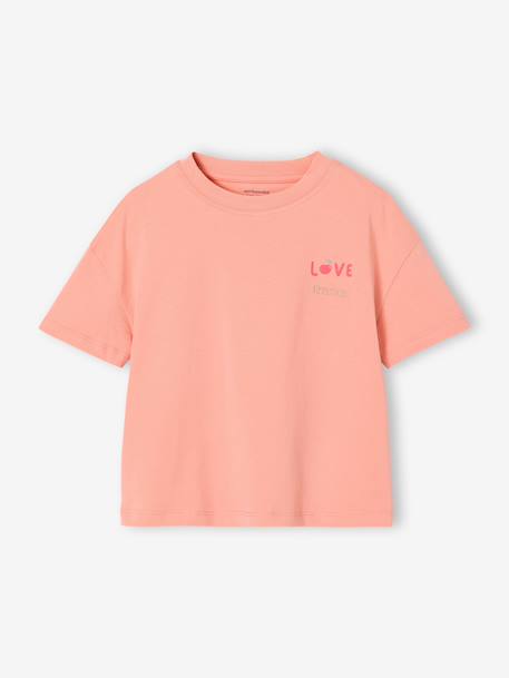 Effen Basics meisjesshirt met korte mouwen abrikoos+rood+snoepjesroze - vertbaudet enfant 