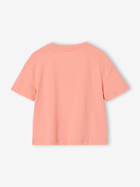 Effen Basics meisjesshirt met korte mouwen abrikoos+rood+snoepjesroze - vertbaudet enfant 