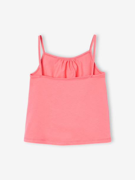 Set van 2 basic meisjeshemdjes met dunne bandjes ecru+framboos+saliegroen - vertbaudet enfant 