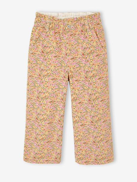 Wijde 'paperbag' meisjesbroek met luipaardprint beige+meerkleurig+vanille - vertbaudet enfant 