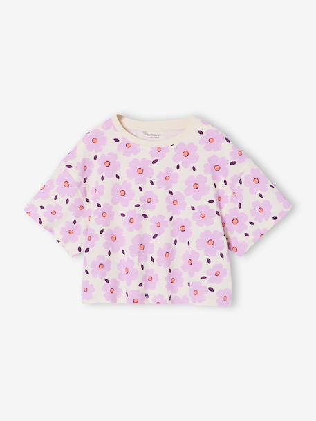Cropped meisjesshirt met korte mouwen beige+ecru+roze (poederkleur) - vertbaudet enfant 