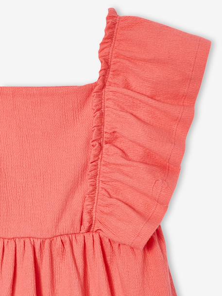 Jurk voor meisjes met ruches mouwen ecru+koraal - vertbaudet enfant 