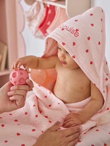 Badcape + washandje MIJN HART roze, bedrukt - vertbaudet enfant 