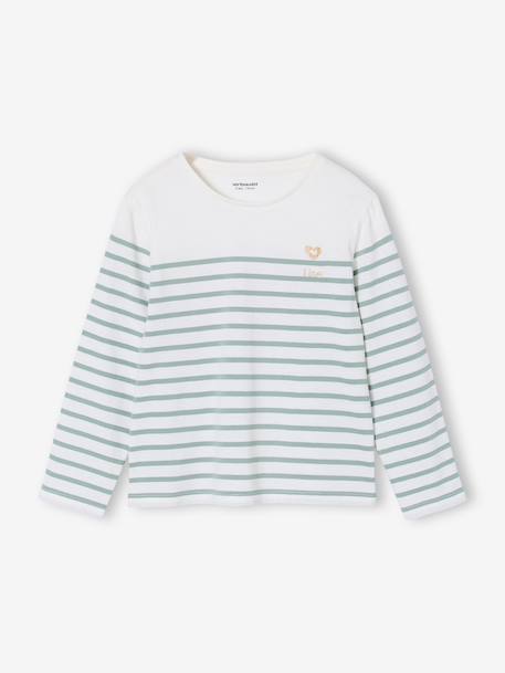 T-shirt met lange mouwen voor meisjes blauw, gestreept+pruim+saliegroen - vertbaudet enfant 