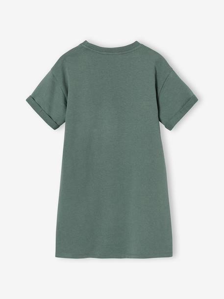 Meisjesjurk in lichte fleece met aangebracht motief blauw, gestreept+gemêleerd grijs+groen+saliegroen - vertbaudet enfant 