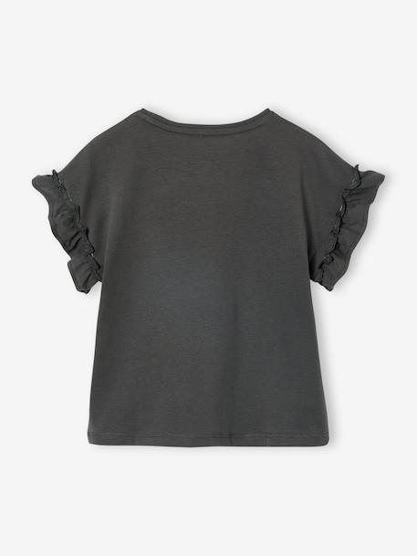 Meisjes-T-shirt met iriserend motief en korte mouwen met ruches antraciet+lichtgeel+lichtroze+marineblauw - vertbaudet enfant 