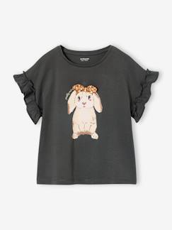 -Meisjes-T-shirt met iriserend motief en korte mouwen met ruches 