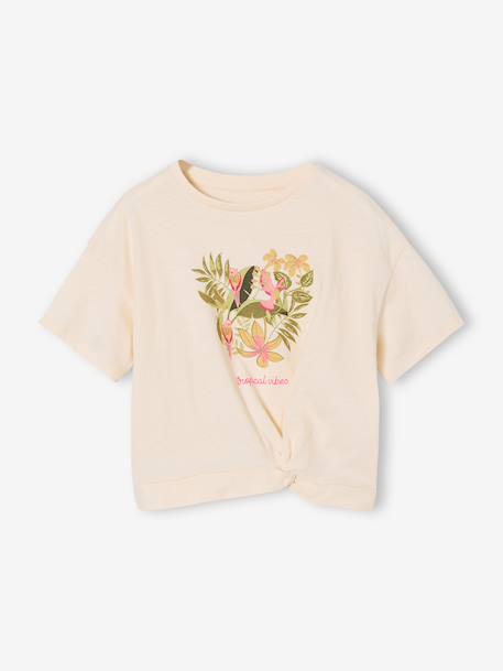 T-shirt met korte mouwen voor meisjes Ha ecru+kaki - vertbaudet enfant 