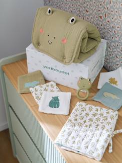 -8-delige kraamcadeauset: 1 rammelaar, 1 aankleedkussen, 5 doekjes, 1 etui