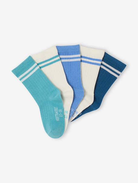 Set van 5 paar gestreepte geribbelde sokken voor jongens blauw+grijsblauw+hemelsblauw+marineblauw - vertbaudet enfant 