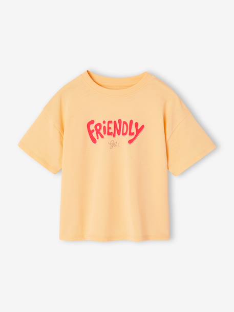 Bedrukt meisjesshirt met korte mouwen antraciet+beige+lichtgeel+zandbeige - vertbaudet enfant 