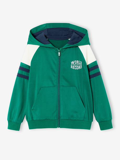 Sportsweater met raglanmouwen en ritssluiting voor jongens groen+marineblauw+pecannoot - vertbaudet enfant 