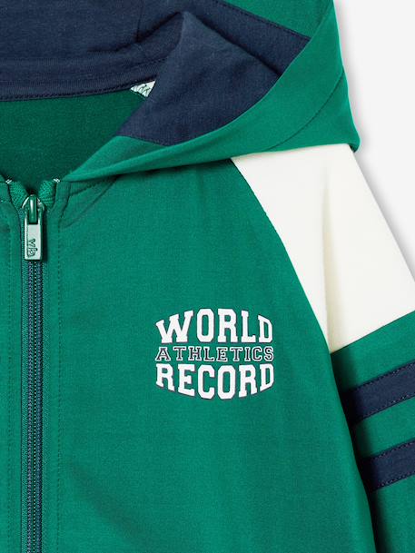 Sportsweater met raglanmouwen en ritssluiting voor jongens groen+marineblauw+pecannoot - vertbaudet enfant 