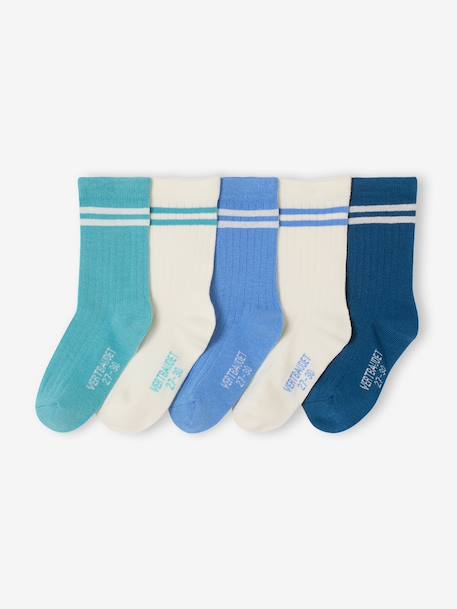 Set van 5 paar gestreepte geribbelde sokken voor jongens blauw+grijsblauw+hemelsblauw+marineblauw - vertbaudet enfant 