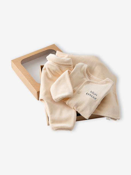 Babypakje vestje en broek fluweel / velours vanille - vertbaudet enfant 