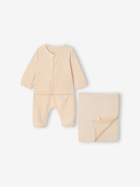 Babypakje vestje en broek fluweel / velours vanille - vertbaudet enfant 