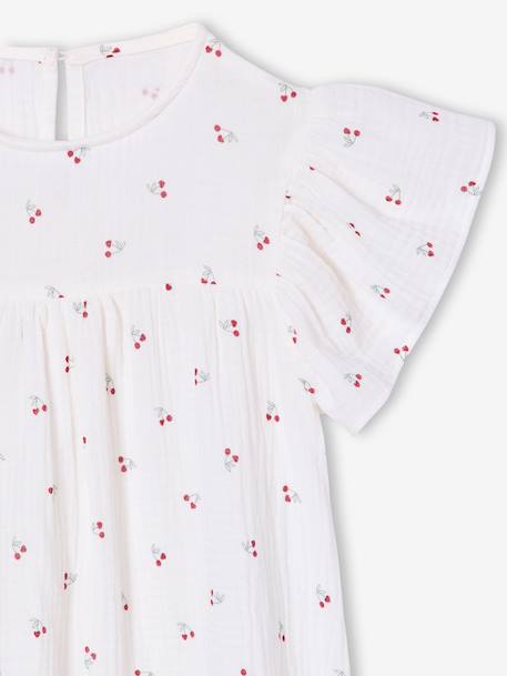 Jurk met bloemenprint van katoenen gaas beige+beige, bedrukt+lichtroze+vanille - vertbaudet enfant 