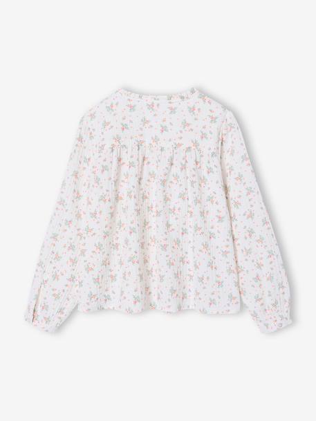 Personaliseerbare meisjesblouse van katoenen gaas ecru+lichtroze+wit, bedrukt - vertbaudet enfant 