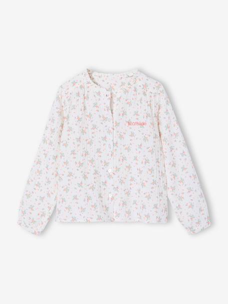 Personaliseerbare meisjesblouse van katoenen gaas ecru+lichtroze+wit, bedrukt - vertbaudet enfant 