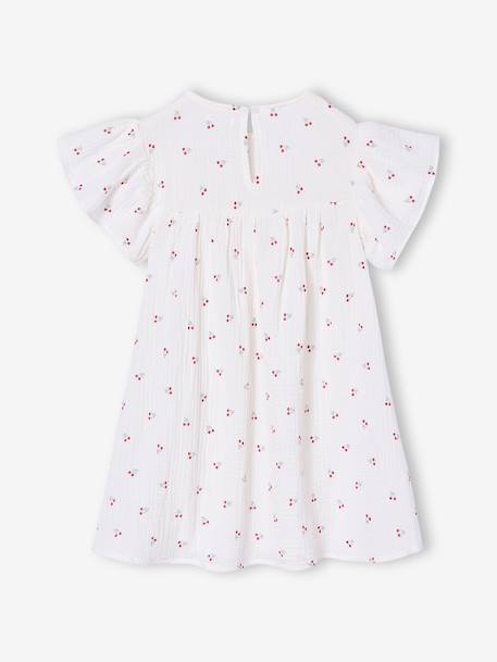 Jurk met bloemenprint van katoenen gaas beige+beige, bedrukt+lichtroze+vanille - vertbaudet enfant 