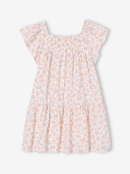 Jurk voor meisjes met smockwerk en bloemenprint roze (poederkleur)+vanille - vertbaudet enfant 