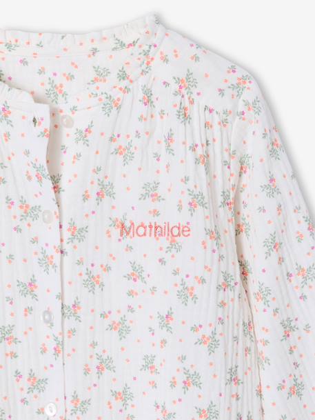 Personaliseerbare meisjesblouse van katoenen gaas ecru+lichtroze+wit, bedrukt - vertbaudet enfant 