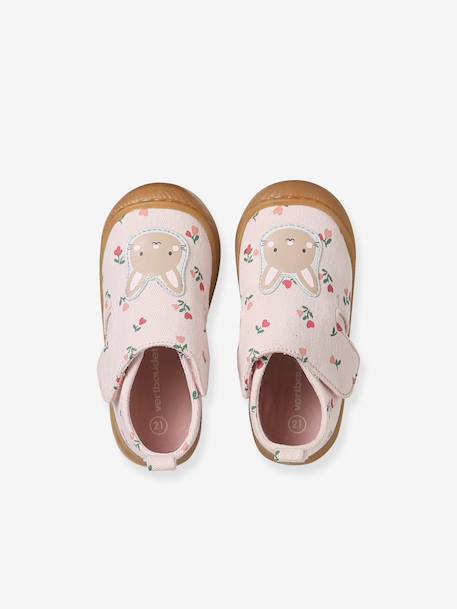 Stoffen sloffen met klittenband en print voor baby chambrayblauw+roze, bedrukt+wit, bedrukt - vertbaudet enfant 