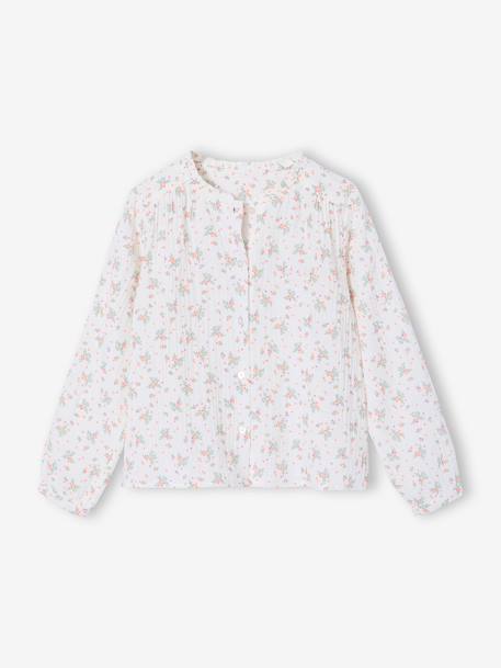 Personaliseerbare meisjesblouse van katoenen gaas ecru+lichtroze+wit, bedrukt - vertbaudet enfant 