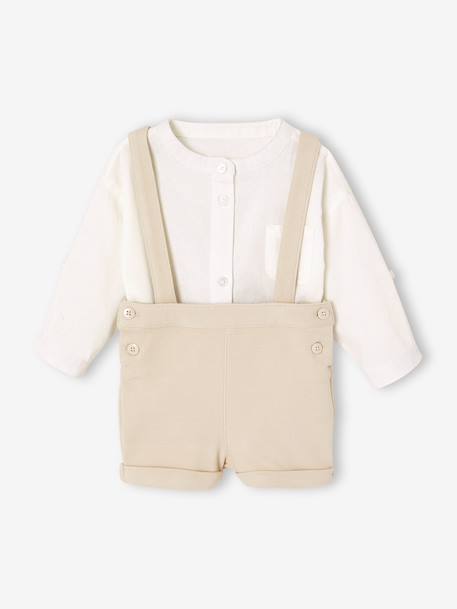 Feestelijke set met overhemd + korte broek voor baby beige+saliegroen - vertbaudet enfant 