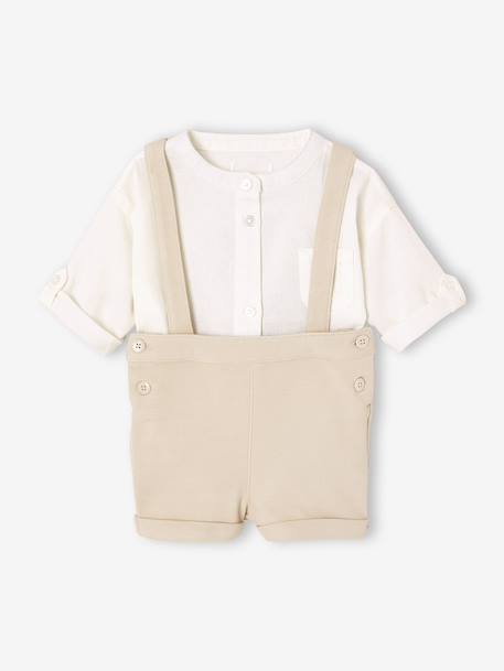 Feestelijke set met overhemd + korte broek voor baby beige+saliegroen - vertbaudet enfant 