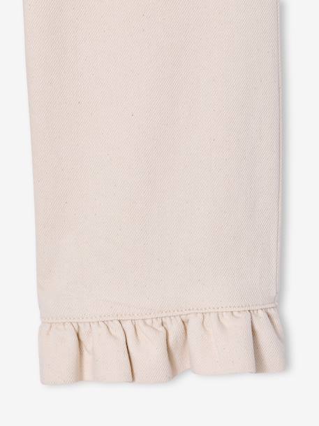 Wijde broek met ruches voor meisjes ecru+lila - vertbaudet enfant 