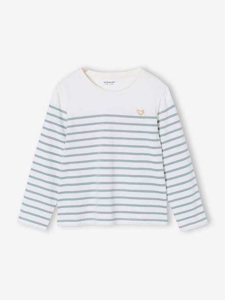 T-shirt met lange mouwen voor meisjes blauw, gestreept+pruim+saliegroen - vertbaudet enfant 