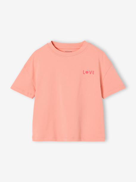 Effen Basics meisjesshirt met korte mouwen abrikoos+rood+snoepjesroze - vertbaudet enfant 