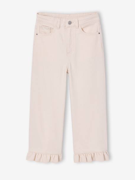 Wijde broek met ruches voor meisjes ecru+lila - vertbaudet enfant 