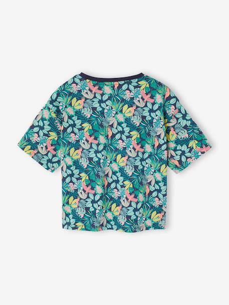 T-shirt met korte tropische mouwen met knoop lichtroze+marineblauw - vertbaudet enfant 