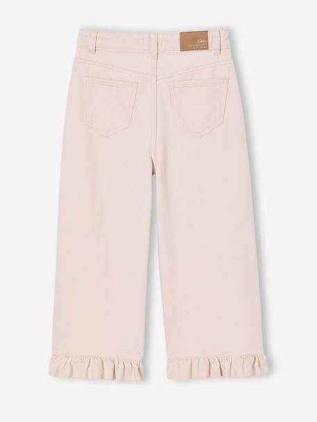 Wijde broek met ruches voor meisjes ecru+lila - vertbaudet enfant 