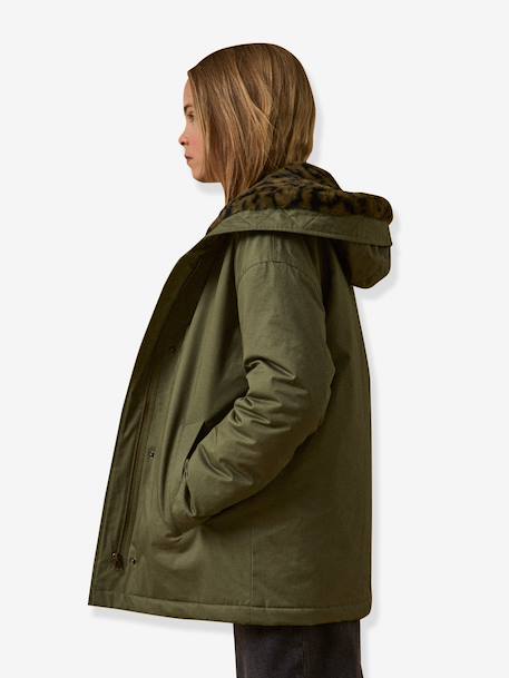 Korte parka voor meisjes met luipaardvoering CYRILLUS groen - vertbaudet enfant 