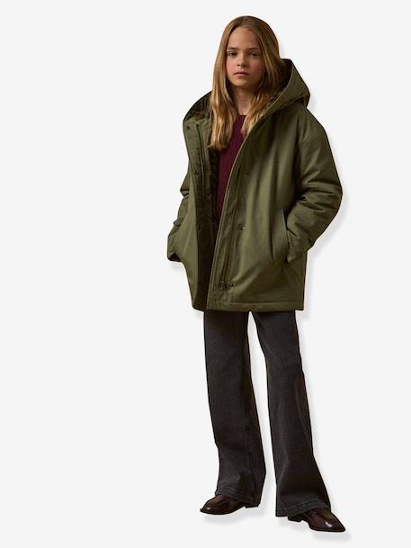 Korte parka voor meisjes met luipaardvoering CYRILLUS groen - vertbaudet enfant 