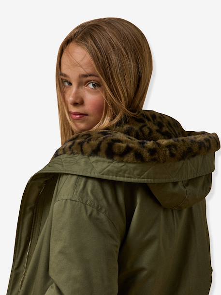 Korte parka voor meisjes met luipaardvoering CYRILLUS groen - vertbaudet enfant 
