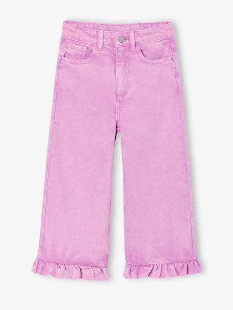 Wijde broek met ruches voor meisjes ecru+lila - vertbaudet enfant 