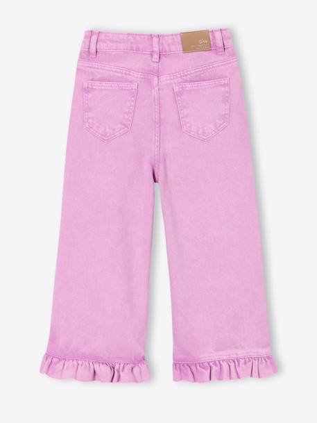 Wijde broek met ruches voor meisjes ecru+lila - vertbaudet enfant 