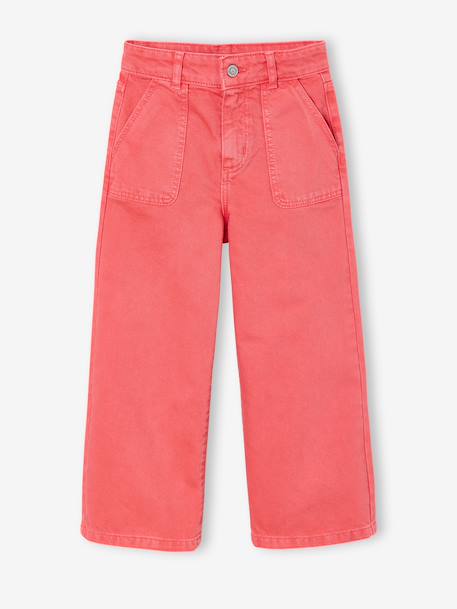 Wijd uitlopende broek voor meisjes medium Morpho groengrijs+kaki+koraal+oudroze - vertbaudet enfant 