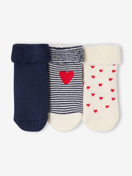 Set van 3 paar sokken « c½urs » babymeisje ecru+hazelnoot - vertbaudet enfant 